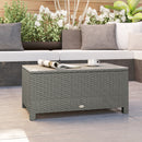 Outsunny Garden Rattan Side Table, Wicker Coffee Desk, Glass Top, Light Grey