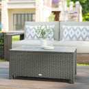 Outsunny Garden Rattan Side Table, Wicker Coffee Desk, Glass Top, Light Grey