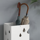 HOMCOM Metal Umbrella Stand, Square Umbrella Basket With 4 Hooks Drip Tray White