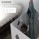 HOMCOM Metal Umbrella Stand, Square Umbrella Basket With 4 Hooks Drip Tray White