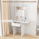 HOMCOM Compact Dressing Table with Lighted Mirror Open Shelves Drawer White