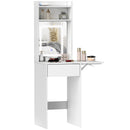 HOMCOM Compact Dressing Table with Lighted Mirror Open Shelves Drawer White