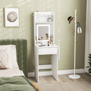 HOMCOM Compact Dressing Table with Lighted Mirror Open Shelves Drawer White