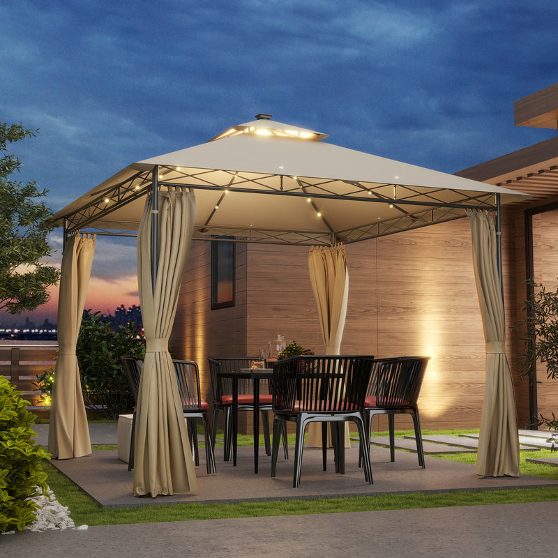 Outsunny 3 x 3 m Double Roof Outdoor Gazebo with Curtains, Dark Grey