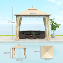Outsunny 3 x 3 m Double Roof Outdoor Gazebo with Curtains, Dark Grey