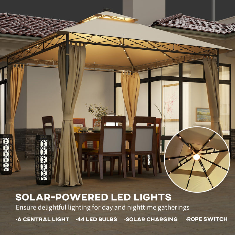 Outsunny 3 x 3 m Double Roof Outdoor Gazebo with Curtains, Dark Grey