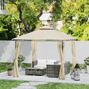 Outsunny 3 x 3 m Double Roof Outdoor Gazebo with Curtains, Dark Grey