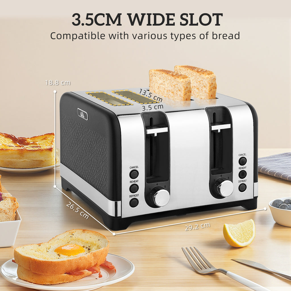 Rapid Toaster HOMCOM Kettle And Toaster Set With 3000W Rapid Boil, 4 Slice Toaster,