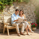 Outsunny Convertable 3-Seater Wood Bench Table Garden W/ Armrests Natural