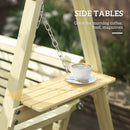 Outsunny 3 Seater Wooden Garden Swing Chair with Side Tables