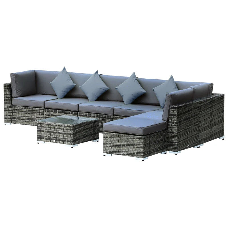 Outsunny Rattan Corner Sofa Set 8 Piece - Grey