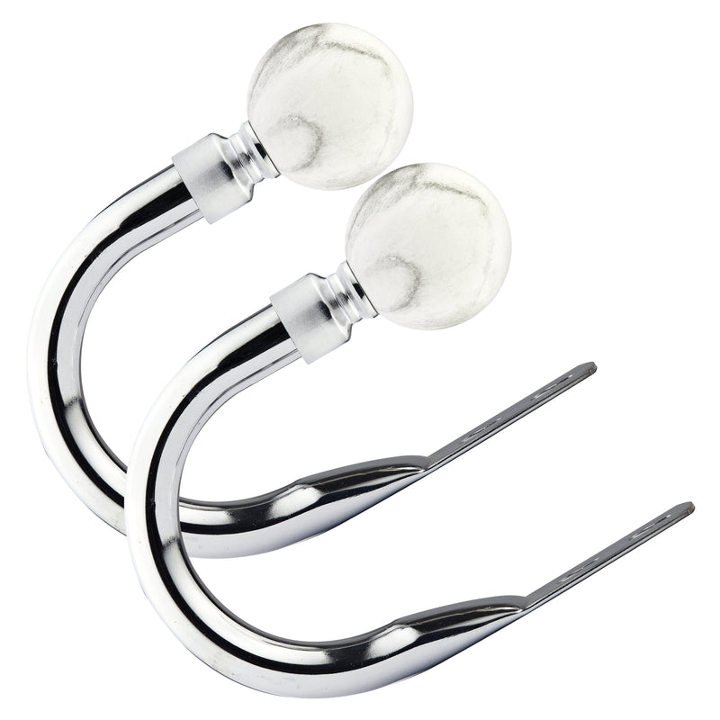 Marble - Pair of Holdaback Tiebacks with End Finials in Brushed Silver