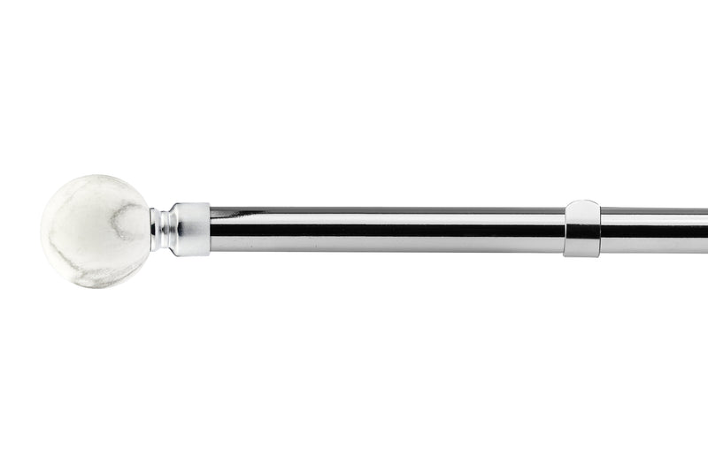 Marble - Extendable Curtain Pole with rings and pair of end finials in Brushed Silver
