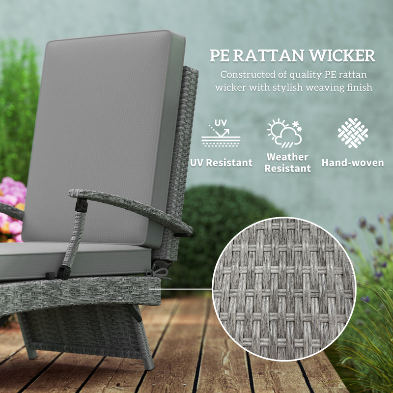 Outsunny Foldable Rattan Garden Recliner Chair w/ Cushion, Footrest