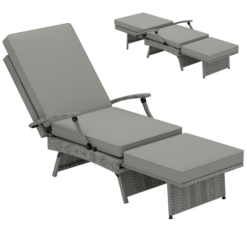 Outsunny Foldable Rattan Garden Recliner Chair w/ Cushion, Footrest