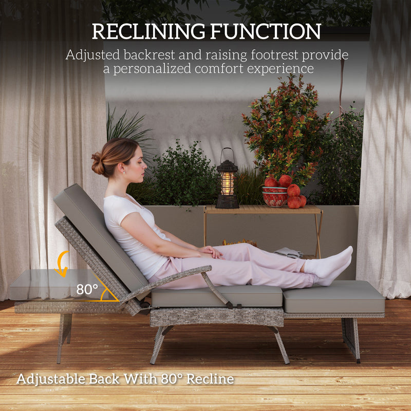 Outsunny Foldable Rattan Garden Recliner Chair w/ Cushion, Footrest