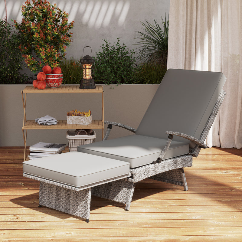 Outsunny Foldable Rattan Garden Recliner Chair w/ Cushion, Footrest