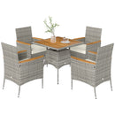 Outsunny Rattan Dining Set with Parasol Hole, Garden Table and Chairs