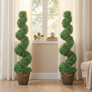 HOMCOM Set Of 2 Potted Artificial Plants, Topiary Spiral Boxwood Trees
