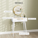HOMCOM Modern Dressing Table w/ 2 Drawers Round Mirror for Bedroom White