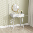 HOMCOM Modern Dressing Table w/ 2 Drawers Round Mirror for Bedroom White