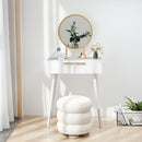 HOMCOM Modern Dressing Table w/ 2 Drawers Round Mirror for Bedroom White