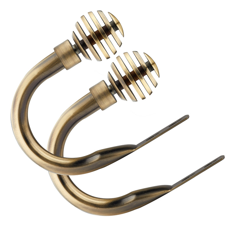 Metal Sliced - Pair of Holdaback Tiebacks with End Finials in Antique Brass
