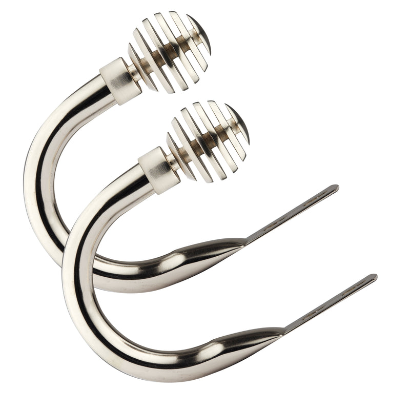 Metal Sliced - Pair of Holdaback Tiebacks with End Finials in Brushed Silver