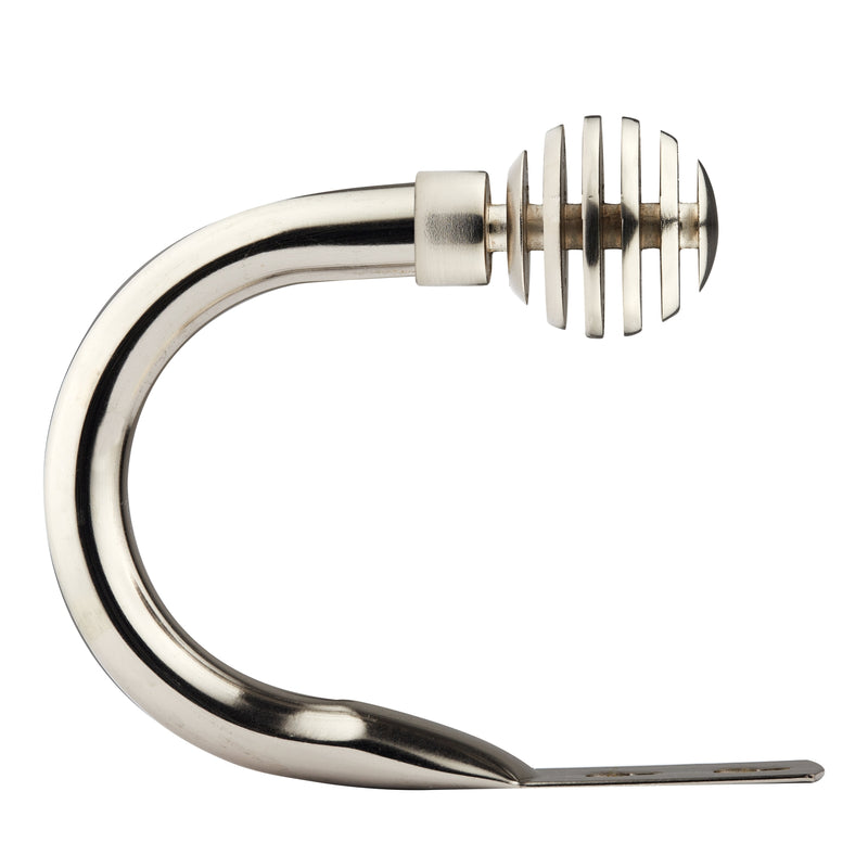 Metal Sliced - Pair of Holdaback Tiebacks with End Finials in Brushed Silver