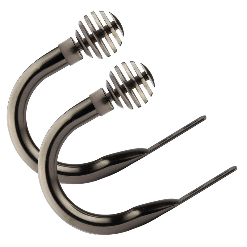 Metal Sliced - Pair of Holdaback Tiebacks with End Finials in Black Silk