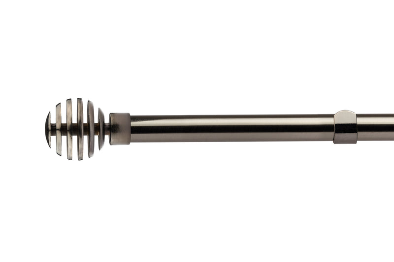 Metal Sliced - Extendable Curtain Pole with pair of end finials in Black Silk