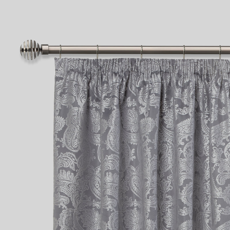 Metal Sliced - Extendable Curtain Pole with rings and pair of end finials in Black Silk