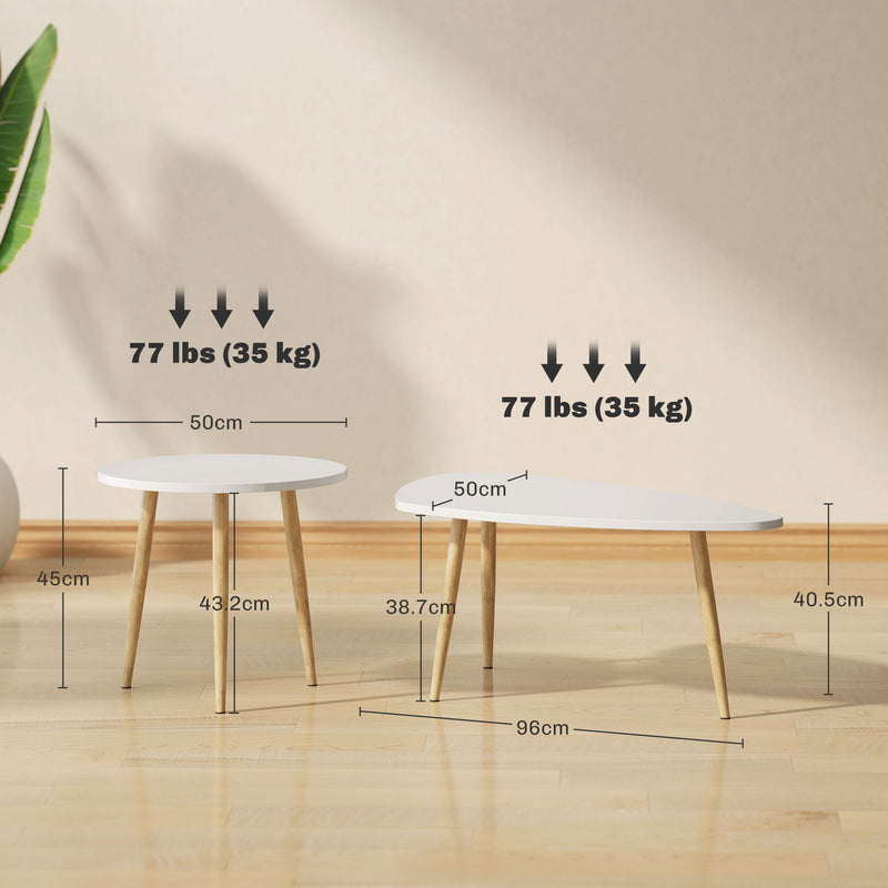 HOMCOM Coffee Table Set of 2 Nesting End Side Tables for Living Room, White