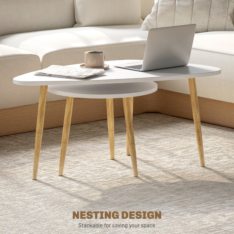 HOMCOM Coffee Table Set of 2 Nesting End Side Tables for Living Room, White