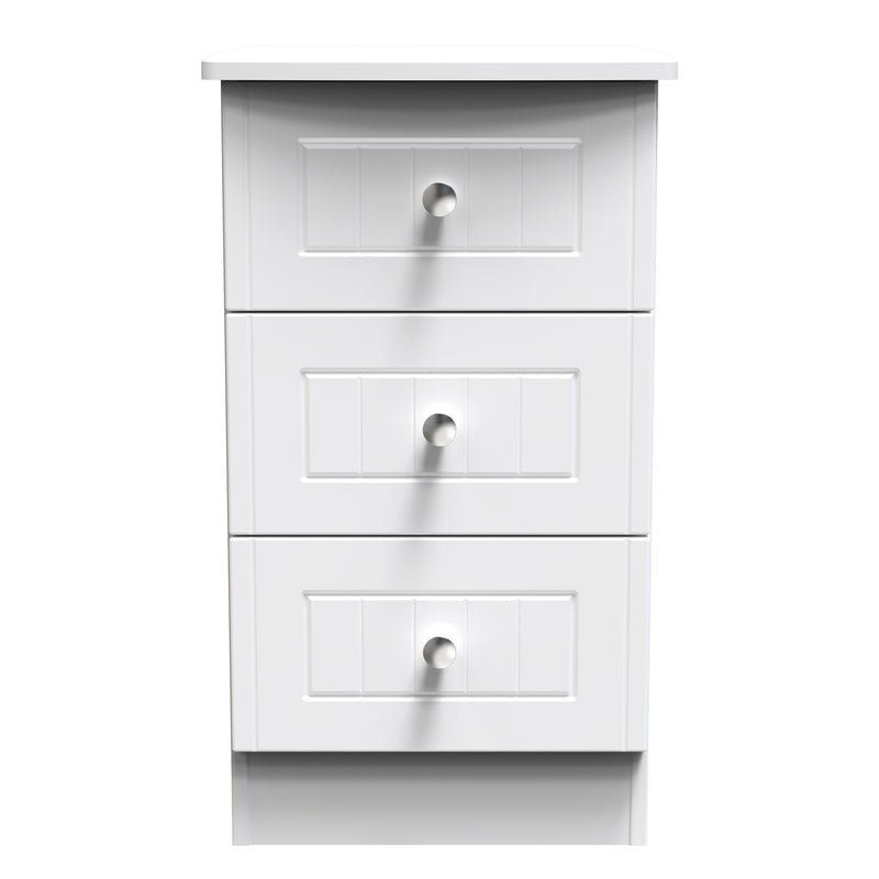 Monroe Ready Assembled Bedside Table with 3 Drawers - White Matt / White