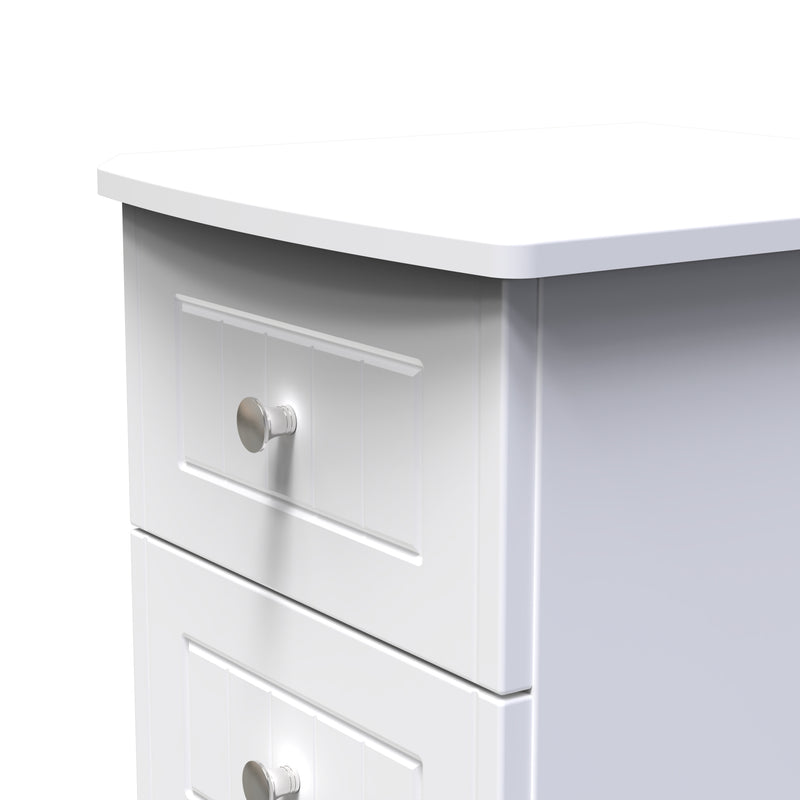 Monroe Ready Assembled Bedside Table with 3 Drawers - White Matt / White