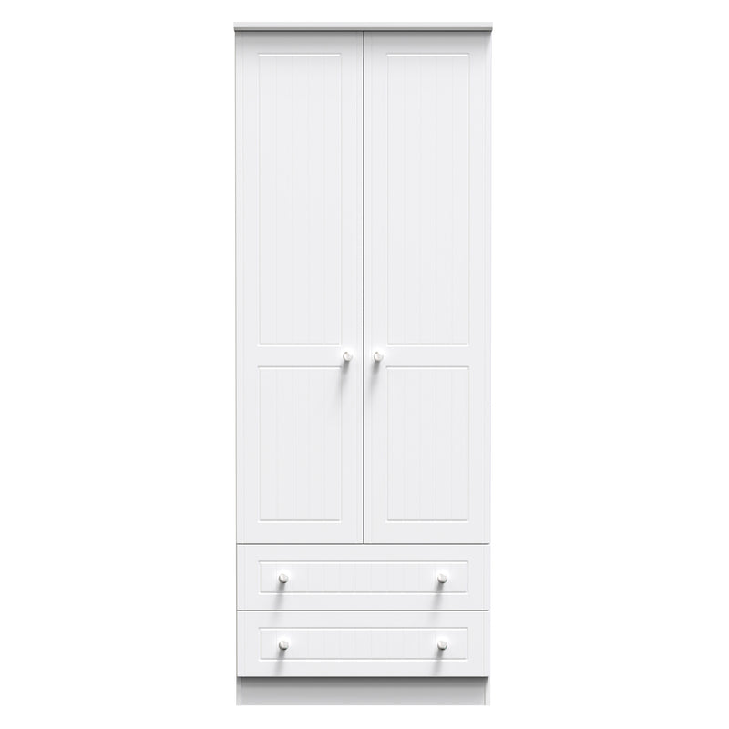 Monroe Ready Assembled Wardrobe with 2 Doors and 2 Drawers - White Matt / White