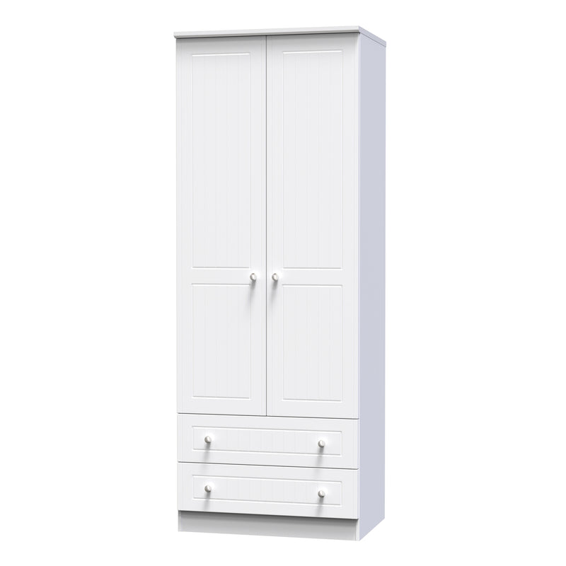 Monroe Ready Assembled Wardrobe with 2 Doors and 2 Drawers - White Matt / White