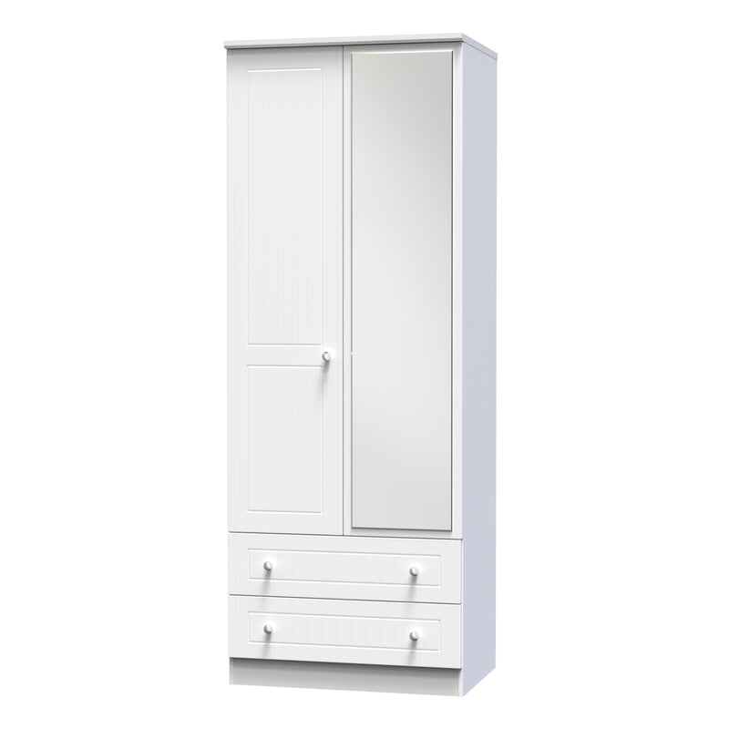 Monroe Ready Assembled Wardrobe with 2 Doors and 2 Drawers with Mirror - White Matt / White