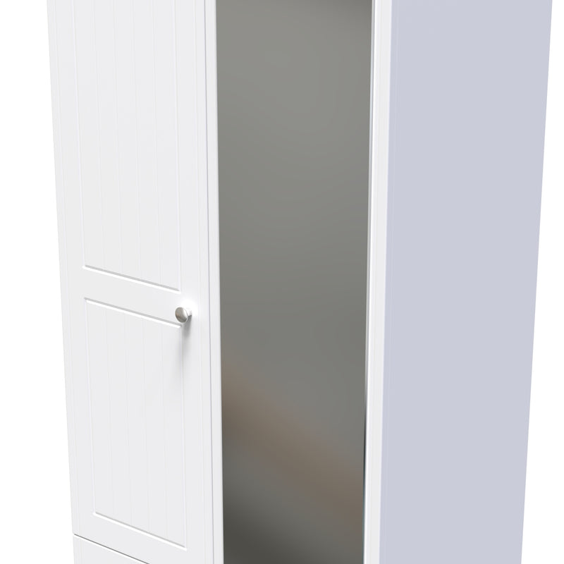 Monroe Ready Assembled Wardrobe with 2 Doors and 2 Drawers with Mirror - White Matt / White