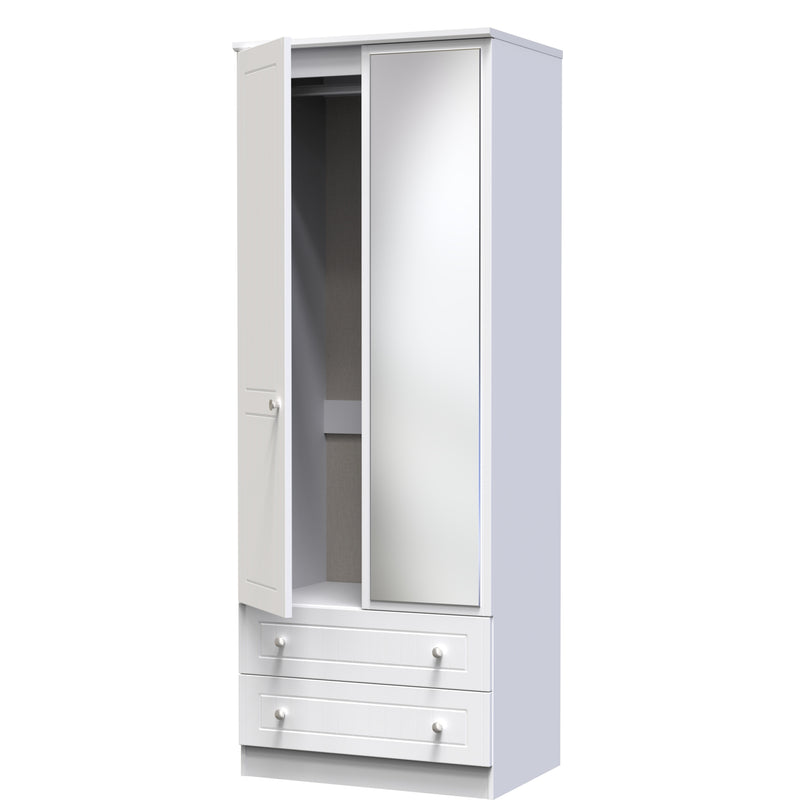 Monroe Ready Assembled Wardrobe with 2 Doors and 2 Drawers with Mirror - White Matt / White