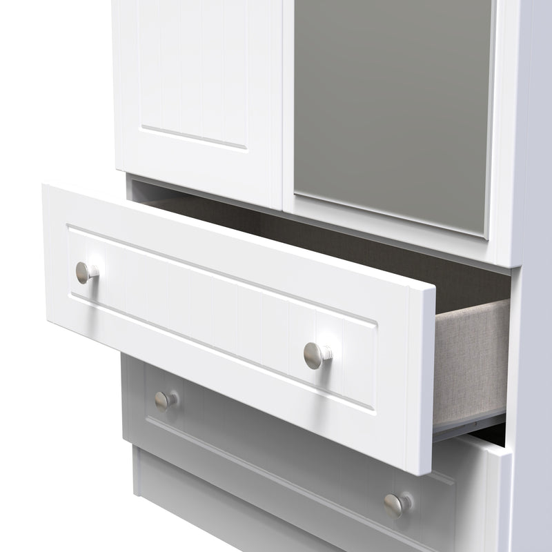 Monroe Ready Assembled Wardrobe with 2 Doors and 2 Drawers with Mirror - White Matt / White