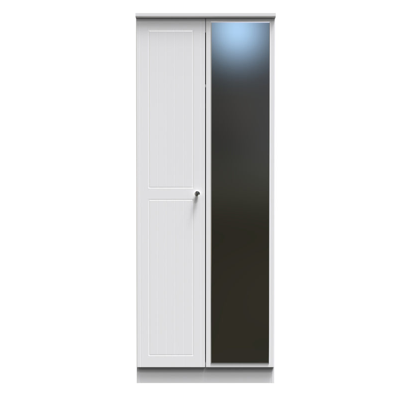 Monroe Ready Assembled Wardrobe with 2 Doors and Mirror - White Matt / White