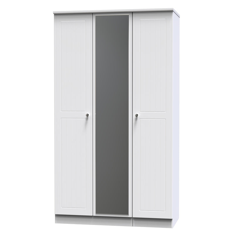 Monroe Ready Assembled Wardrobe with Triple Mirror - White Matt / White