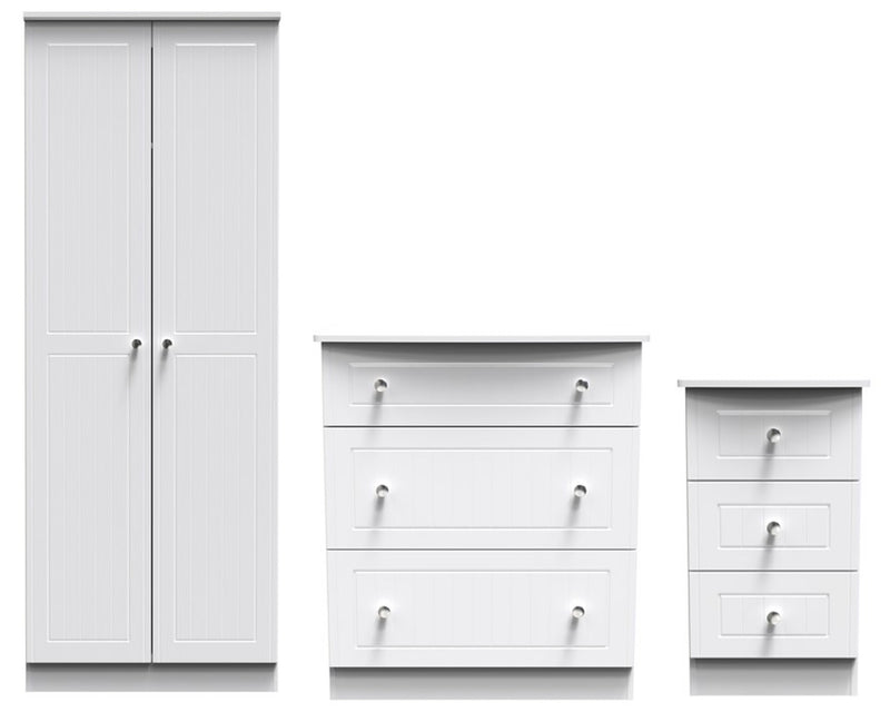 Monroe Ready Assembled 3 Piece Bedroom Furniture Set - White Matt / White