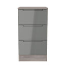 Cannes Ready Assembled 3 Drawer Bedside Cabinet in Grey Gloss & Grey Oak