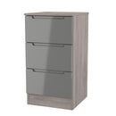 Cannes Ready Assembled 3 Drawer Bedside Cabinet in Grey Gloss & Grey Oak