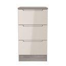 Cannes Ready Assembled 3 Drawer Bedside Cabinet in Kashmir Gloss & Grey Oak
