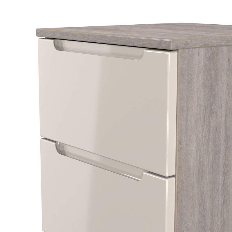 Cannes Ready Assembled 3 Drawer Bedside Cabinet in Kashmir Gloss & Grey Oak