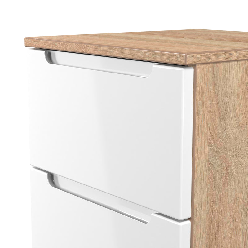 Milan 3 Drawer Bedside in White Gloss & Bardolino Oak - Ready Assembled